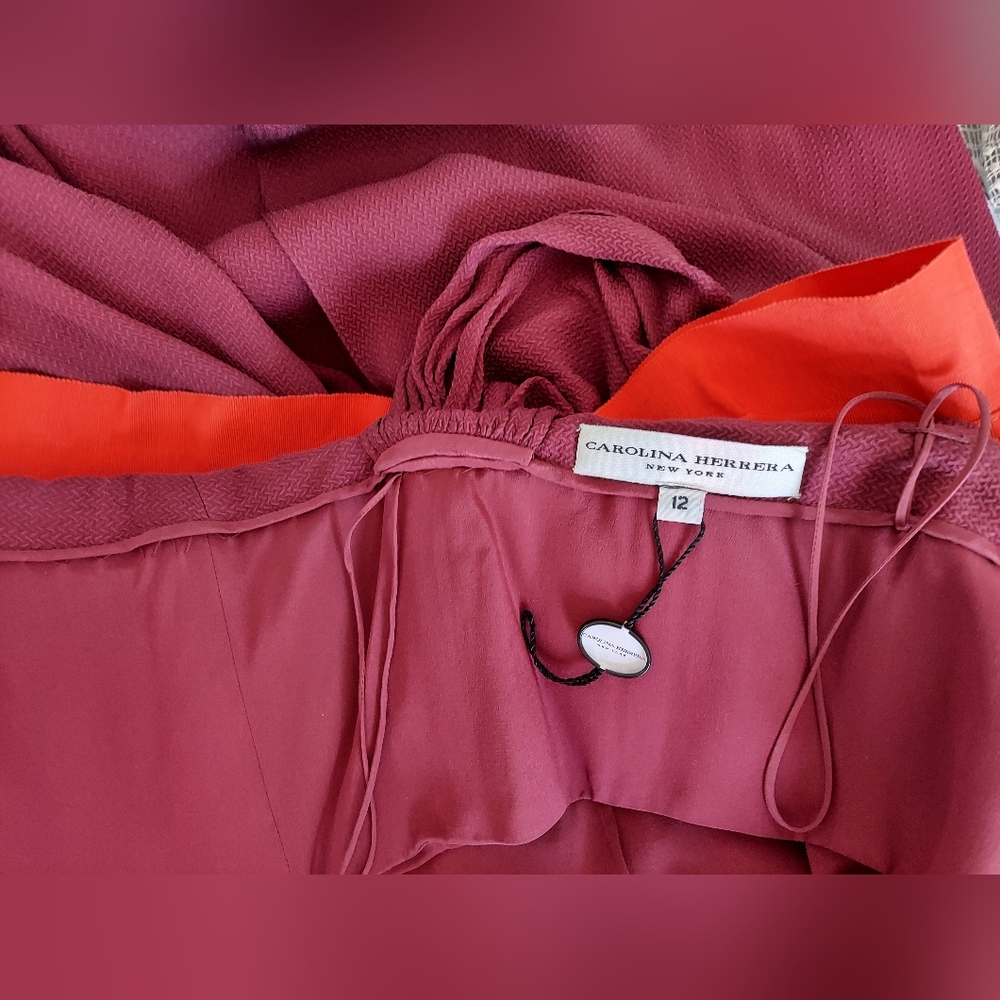 $5,200 CAROLINA HERRERA PURPLE RED COLORBLOCK BOW SILK GOWN US 12 - Picture 10 of 14